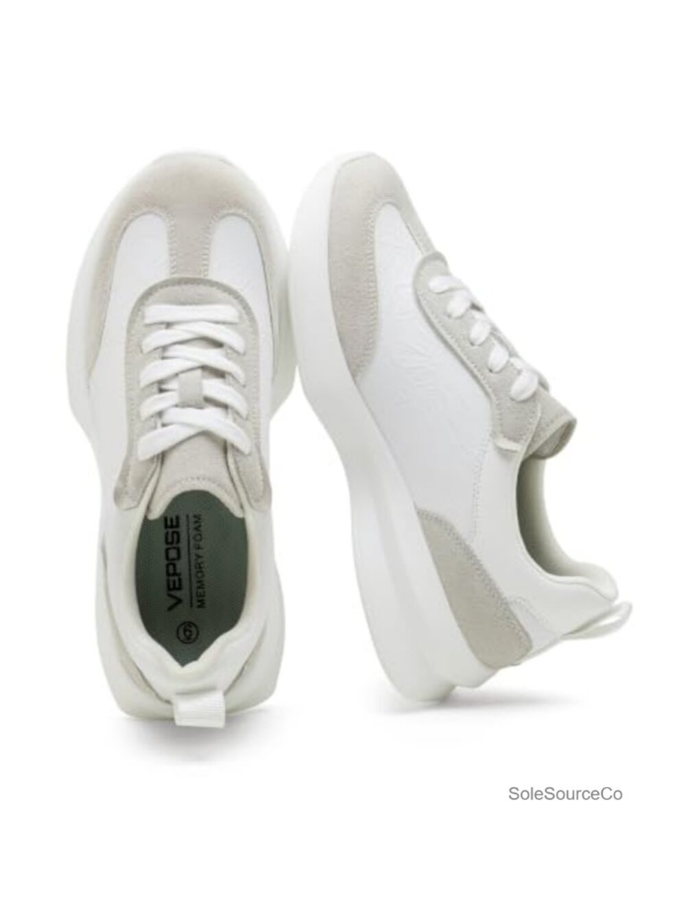 Platform Sneakers Faux Leather Memory Foam Lace Up Walking Shoes